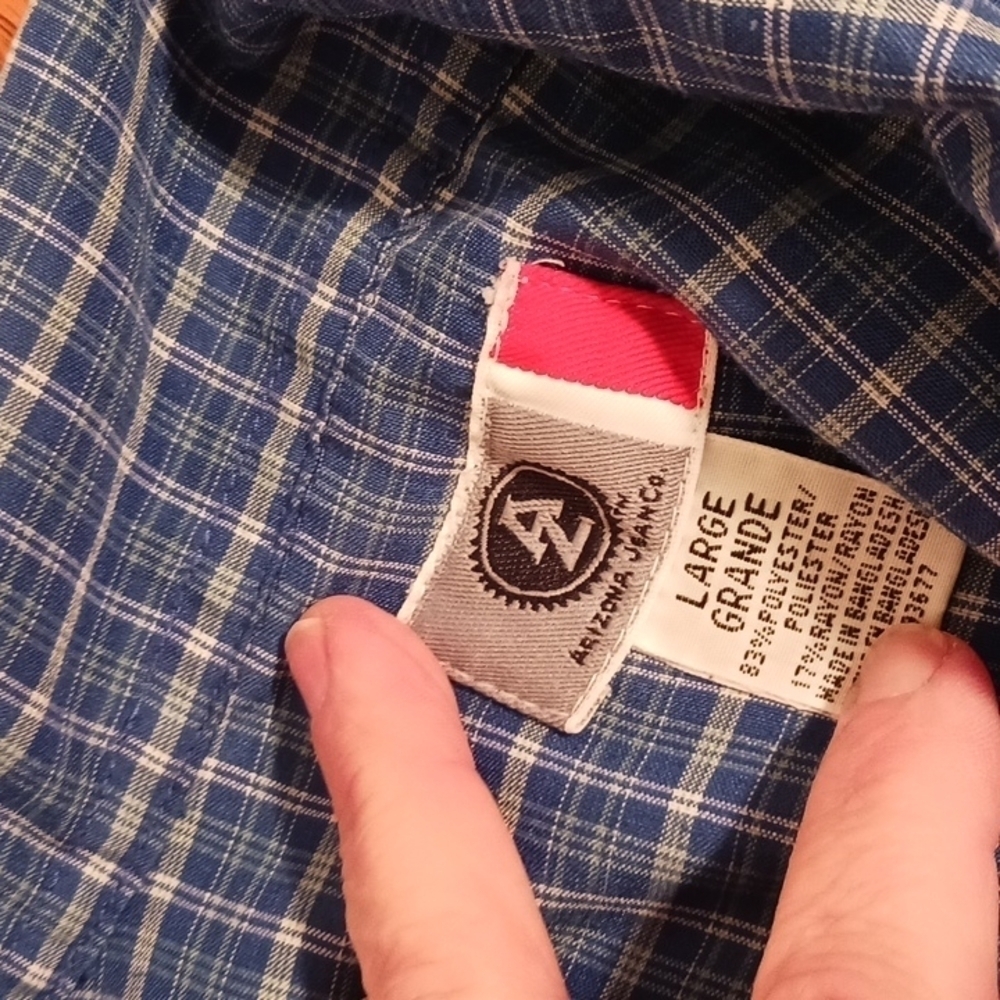 LARGE Blue Checkered Arizona Jean Button Shirt Box 9 - Picture 4 of 4